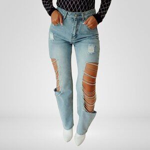 Concert Ready Rhinestone Jeans - Side Panel Cutout - Size Small (0/2)